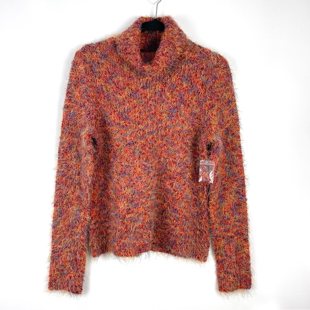Alexandra Bartlett Shag Knit Turtleneck Sweater NEW Orange Women's Size Medium